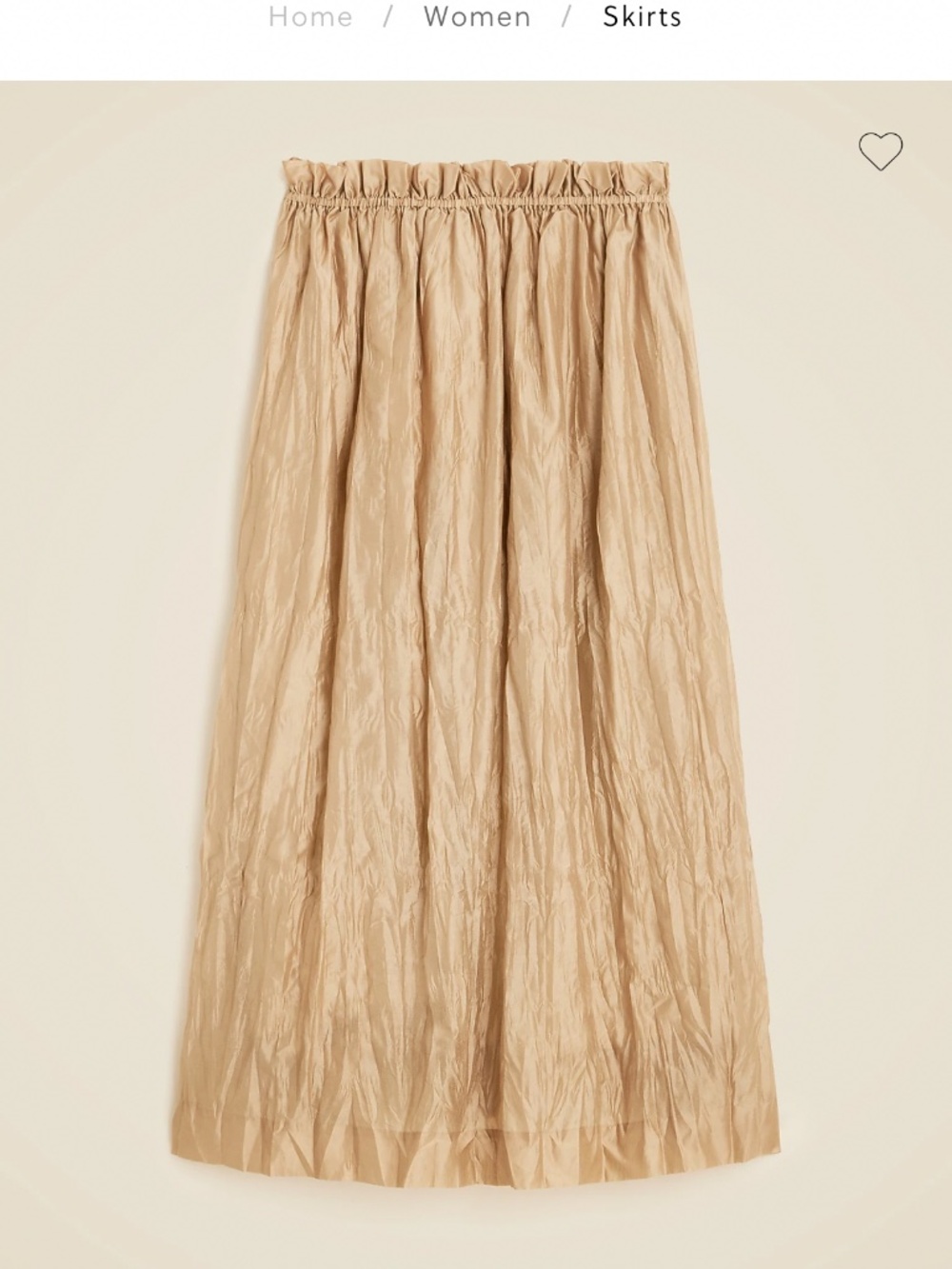 JCrew gold crinkle midi skirt